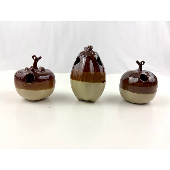 VTG  3 pc Pottery Brown Drip Glaze Kitchen Utensil Holder Taiwan 1970's - Picture 1 of 12